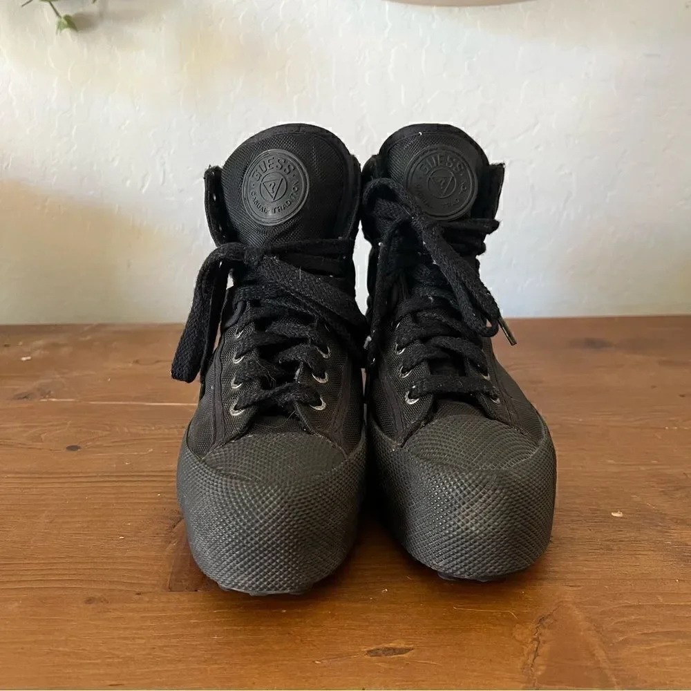 VTG 90s Guess Platform Chunky Ankle Boots Grunge Goth Rare Lined Size 6.5 Womens
